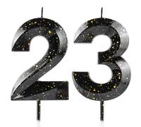 Number 23 Candles 23rd Birthday Candles 3D Black Gold Happy Birthday Candle Premium Wax & 3D Diamond Design Cake Topper Decorations for Party Wedding Anniversary Celebration Supplie