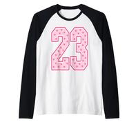 Number 23 Pink Hearts Varsity Style 23rd Birthday Design Raglan Baseball Tee