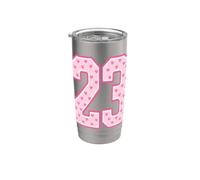 Number 23 Pink Hearts Varsity Style 23rd Birthday Design Stainless Steel Insulated Tumbler