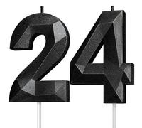 Number 24 Birthday Candles, Black Number 24 Cake Candles, 24th Birthday Candle Set, Premium Faceted Number Candles, Birthday Cake Candles for Boys Girls Adults, Anniversary Cake Decoration