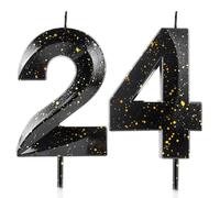 Number 24 Candles 24th Birthday Candles 3D Black Gold Happy Birthday Candle Premium Wax & 3D Diamond Design Cake Topper Decorations for Party Wedding Anniversary Celebration Supplie