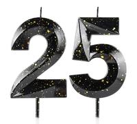 Number 25 Candles 25th Birthday Candles 3D Black Gold Happy Birthday Candle Premium Wax & 3D Diamond Design Cake Topper Decorations for Party Wedding Anniversary Celebration Supplie