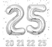 Number 25 Silver Balloons for Birthday Party Decoration, 40 Inch Giant Helium Foil Numbers for Women Men 25th Birthday, Anniversary Party Decorations Supplies