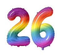 Number 26 Balloons for 26th Birthday Party Decorations, 0-100 Large No.26 Balloons for Women Men and Her Him, 40 Inch Rainbow Foil Helium Balloon for 26 Year Old Anniversary Decorations