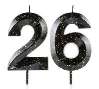 Number 26 Candles 26th Birthday Candles 3D Black Gold Happy Birthday Candle Premium Wax & 3D Diamond Design Cake Topper Decorations for Party Wedding Anniversary Celebration Supplie