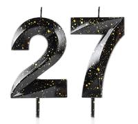 Number 27 Candles 27th Birthday Candles 3D Black Gold Happy Birthday Candle Premium Wax & 3D Diamond Design Cake Topper Decorations for Party Wedding Anniversary Celebration Supplie