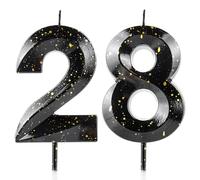 Number 28 Candles 28th Birthday Candles 3D Black Gold Happy Birthday Candle Premium Wax & 3D Diamond Design Cake Topper Decorations for Party Wedding Anniversary Celebration Supplie