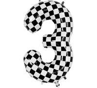 Number 3 Balloon, Checkered Number Balloons 3, 40"Large Self Inflating Foil Balloons 3,Black and White Racing 3 Birthday Balloon for 3rd Boys Girls Women Men Birthday Anniversary Party Decorations