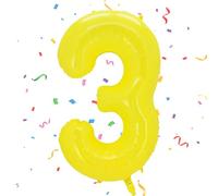 Number 3 Balloons Yellow, 40inch Large 3 Balloon Helium Balloons,Self Inflating Foil Nmber Balloon 3 Balloons for 3rd Birthday Decorations Boys Girls Birthday Anniversary Decorations