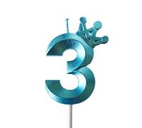 Number 3 Candle, 3rd Birthday Candles, Birthday Cake with Metallic Shine and Crown Design, Birthday Cake Candles for Men/Women
