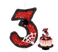 Number 3 Candle, Black Red Spider Web Number 3 Birthday Candle for Boys | Cool Spider Web Cake Topper Decor Supplies for Kids 3th Birthday Cake, Halloween, Graduation Celebration Ornaments