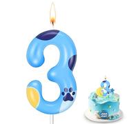 Number 3 Candle, Blue Dog Birthday Candle for Cakes, Candle with Paw Design, Cartoon Dog Themed Birthday Party Decorations and Favors for Kids, Birthday Cupcake Toppers for Boy and Girl