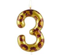 Number 3 Candles 3rd Birthday Candles Leopard Print Gold Happy Birthday Candle Premium Wax & Metallic Design Leopard Themed Cake Topper Decorations for Birthday Party Anniversary Celebration Supplies
