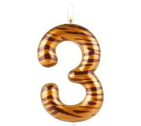 Number 3 Candles 3rd Birthday Candles Tiger Gold Happy Birthday Candle Premium Wax & Metallic Design Tiger Themed Cake Topper Decorations for Birthday Party Anniversary Celebration Supplies