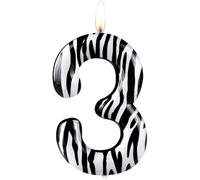 Number 3 Candles 3rd Birthday Candles Zebra Black Happy Birthday Candle Premium Wax & Metallic Design Zebra Themed Cake Topper Decorations for Birthday Party Anniversary Celebration Supplies
