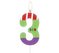 Number 3 Candles - Green, Purple, White for Children's Birthday & Cartoon Buzz Plane Theme Party