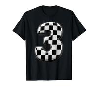 Number 3 Checkered Flag Birthday Boy Race Car Party Pit Crew Value Graphic T-Shirt, Men, Black, S