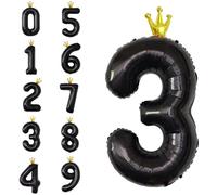 Number 3 Foil Balloon Black,40 Inch Self Inflating Giant Helium Foil Mylar Black Digit Balloons,Self Inflatable Digit Balloons for Age 0 1 2 3 4 5 6 7 8 9 Birthday,Baby Shower Gender Reveal Decor