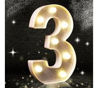 Number 3 Led Light, Silver Glitter LED Light, Glitter Number Lights, Suitable for Birthday Party Decoration, Baby Shower,Wedding Background Home Decoration, 8.5 Inch Silver Number 3(Warm White)