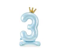 Number 3 Standing Mylar Balloon 84 cm Blue - Metallic Foil Balloon with Gold Crown - Birthday Decoration, Party, Event - Air Inflation (