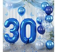 Number 30 Balloon Pastel Blue for Kids, XXL 30th Birthday Decor Foil Balloon Dark Navy Blue with Silver Confetti Helium Balloon, 40 Inch Balloon 30 for Women Birthday Party Men Anniversary Decorations