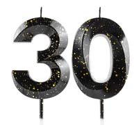 Number 30 Candles 30th Birthday Candles 3D Black Gold Happy Birthday Candle Premium Wax & 3D Diamond Design Cake Topper Decorations for Birthday Party Wedding Anniversary Celebration Supplie