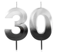 Number 30 Candles 30th Birthday Candles 3D Black Silvery Gradient Happy Birthday Premium Wax & 3D Diamond Design Cake Topper Decorations for Party Wedding Anniversary Celebration Supplie
