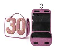 Number 30 Pink Gold Hearts Travel Toiletry Bag for Women,Hanging Makeup Organizer with Hook for Shampoo