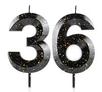 Number 36 Candles 36th Birthday Candles 3D Black Gold Happy Birthday Candle Premium Wax & 3D Diamond Design Cake Topper Decorations for Party Wedding Anniversary Celebration Supplie