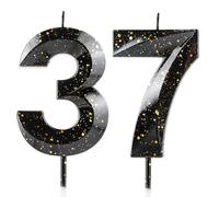 Number 37 Candles 37th Birthday Candles 3D Black Gold Happy Birthday Candle Premium Wax & 3D Diamond Design Cake Topper Decorations for Party Wedding Anniversary Celebration Supplie