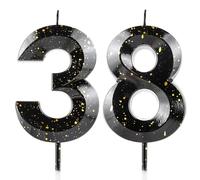 Number 38 Candles 38th Birthday Candles 3D Black Gold Happy Birthday Candle Premium Wax & 3D Diamond Design Cake Topper Decorations for Party Wedding Anniversary Celebration Supplie