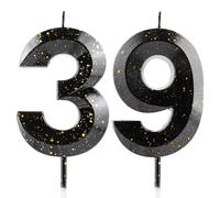 Number 39 Candles 39th Birthday Candles 3D Black Gold Happy Birthday Candle Premium Wax & 3D Diamond Design Cake Topper Decorations for Party Wedding Anniversary Celebration Supplie