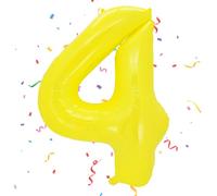 Number 4 Balloons Yellow, 40inch Large 4 Balloon Helium Balloons,Self Inflating Foil Nmber Balloon 4 Balloons for 4th Birthday Decorations Boys Girls Birthday Anniversary Decorations