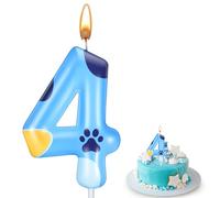 Number 4 Candle, Blue Dog 4 th Birthday Candle for Cakes, Candle with Paw Design, Cartoon Dog Themed Birthday Party Decorations and Favors for Kids, Birthday Cupcake Toppers for Boy and Girl