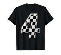 Number 4 Checkered Flag Birthday Boy Race Car Party Pit Crew Value Graphic T-Shirt