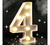Number 4 Led Light, Silver Glitter LED Light, Glitter Number Lights, Suitable for Birthday Party Decoration, Baby Shower,Wedding Background Home Decoration, 8.5 Inch Silver Number 4(Warm White)
