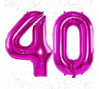 Number 40 Balloons, Hot Pink 40 Number Balloons, 40 Inch Hot Pink 40 Balloon Self Inflating, Large Foil Mylar Helium Digit Balloon for 40nd 4th Birthday Anniversary Party Decoration