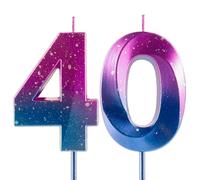 Number 40 Candles 40th Birthday Galaxy Gradient Happy Birthday Purple Blue Gradient Candle Premium Wax & 3D Diamond Design Cake Topper Decorations for Party Anniversary Celebration Supplie