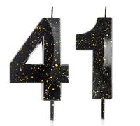 Number 41 Candles 41st Birthday Candles 3D Black Gold Happy Birthday Candle Premium Wax & 3D Diamond Design Cake Topper Decorations for Party Wedding Anniversary Celebration Supplie