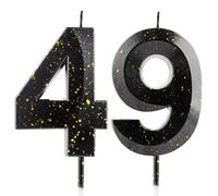 Number 49 Candles 49th Birthday Candles 3D Black Gold Happy Birthday Candle Premium Wax & 3D Diamond Design Cake Topper Decorations for Party Wedding Anniversary Celebration Supplie