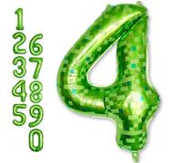 Number 4th Birthday Balloon Lime Green Pixel, 40 Inch Large Dark Kelly Green Number 4 Foil Balloons for Boys Four Year Old Birthday Video Game Forest Golf Theme St. Patrick's Day Party Decorations
