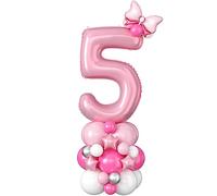 Number 5 Balloon Pink, 40 Inch Giant Number Foil Balloon, Extra Large Number Five Balloon Tower, Big Pastel Baby Pink Helium Latex Digital Balloons Stack for Girls 5th Birthday Anniversary Party Decor