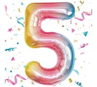Number 5 Balloon, Rainbow Number Balloons 5, 40"Large Self Inflating Foil Balloons Number 5,Rainbow 5 Birthday Balloon for 5th Boys Girls Women Men Birthday Anniversary Theme Party Decorations