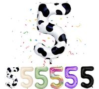 Number 5 Balloons Cow Print, 40inch Large 5 Balloon Helium Balloons,Self Inflating Foil Nmber Balloon 5 Balloons for 5th Birthday Decorations Boys Girls Birthday Anniversary Decorations