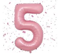 Number 5 Balloons Pink, 40inch Large 5 Balloon Helium Balloons,Self Inflating Foil Nmber Balloon 5 Balloons for 5th Birthday Decorations Boys Girls Birthday Anniversary Decorations