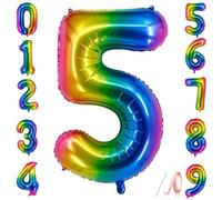 Number 5 Balloons Rainbow 40 inch, Jumbo Digital Foil Balloon for Birthday Party Wedding Anniversary Celebration Decoration