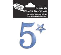 Number 5 (Blue Foil) Age Topper with Sparkly Gem Star - Self Adhesive Greeting Card Craft Embellishment Stickers for Card Making, Gift Wrapping, Scrapbooking, Paper Crafts and DIY Projects