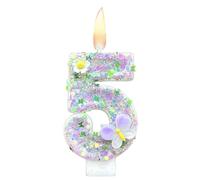 Number 5 Candle, 5 Birthday Candle, Birthday Candles, HSC Purple Sequin Butterfly Cake Topper with 3D Flower, Sparkler Candles for Girls Butterfly Themed Party Decoration Supplies - 1PC