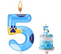 Number 5 Candle, Blue Dog 5th Birthday Candle for Cakes, Candle with Paw Design, Cartoon Dog Themed Birthday Party Decorations and Favors for Kids, Birthday Cupcake Toppers for Boy and Girl