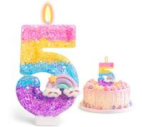 Number 5 Candle, Shiny Colorful Macaro Gradient Rainbow 5 Birthday Candle, Cake Topper Decorations for Girl 5th Birthday Women Anniversary Celebrations Cake Decor